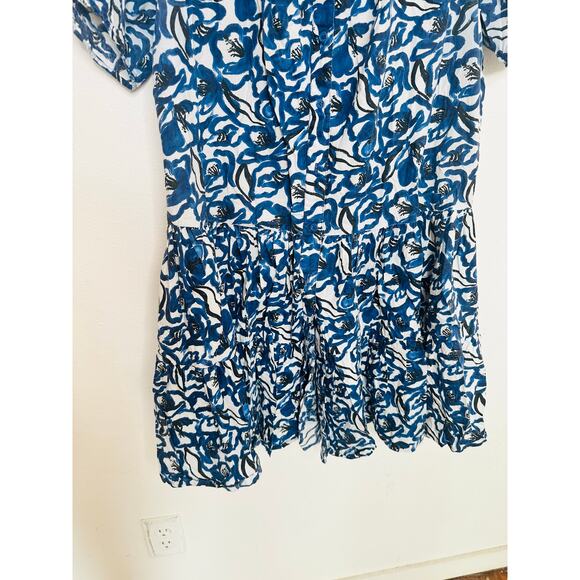 APIECE APART Blue White Floral Cotton Las Alturas Mini Dress Size Medium - Picture 6 of 16